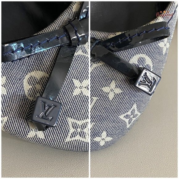Authentic Louis Vuitton Blue Mini Lin Monogram Canvas Debbie Ballet Flats 6.5 - Picture 3 of 13